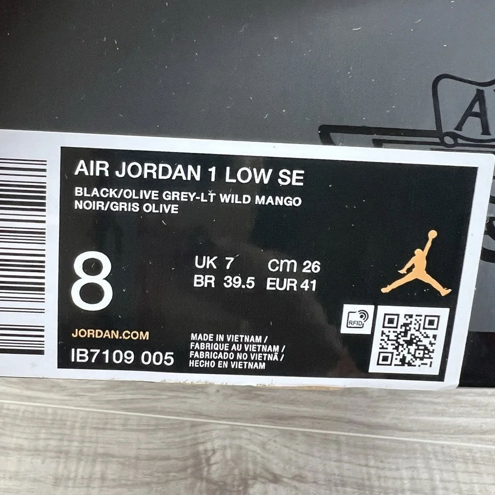 Nike Air Jordan 1 Low  Shoes Black Olive Gray Mango IB7109-005 Men's Size 8